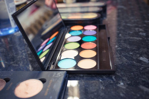 istock Eye shadow palette close-up. Cosmetics for makeup artists. 1195686009