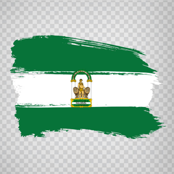 flagge von andalusien pinselstriche. flagge autonome gemeinschaft andalusien und leon auf transparentem hintergrund für ihre website-design, logo, app, ui. königreich spanien. aktienvektor.  eps10. - andalusien stock-grafiken, -clipart, -cartoons und -symbole