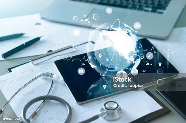 Medical Global Networking And Healthcare Global Network Connection On Tablet Medical Technology Stock Photo - Download Image Now