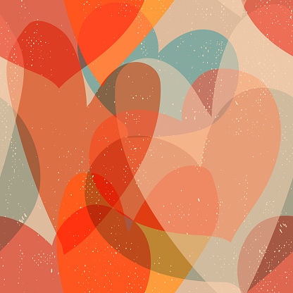 Seamless vintage background with overlapping hearts, warm colors