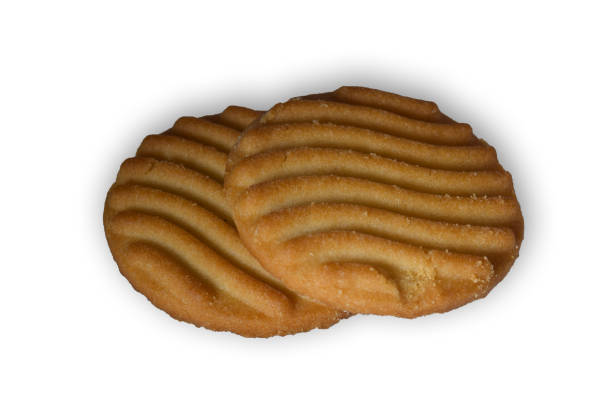 close up cookie and chocolate bar with white background