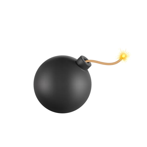 черная круглая бомба с сверкающим фитилем. векторная иллюстрация. - detonator stock illustrations