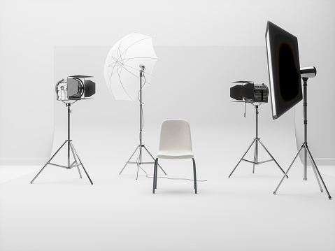 Interior of modern photo studio with chair