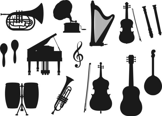 istock Music tools, trumpet, cello, guitar, piano icons 1195699760