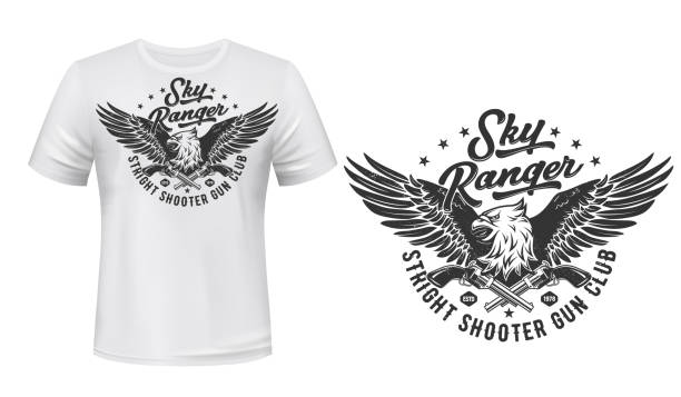 szablon z nadrukiem koszulki, klub strzelców eagle - wing star shape freedom image stock illustrations