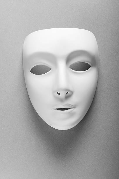 theater-konzept mit weißen kunststoff-masken - opera music mask carnival stock-fotos und bilder