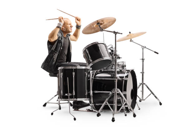 istock Male drummer in a leather vest performing 1195706984