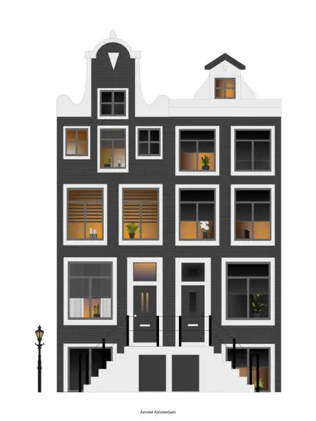 Vector illustration of Canal Building Amsterdam Amstel Centrum Illustration