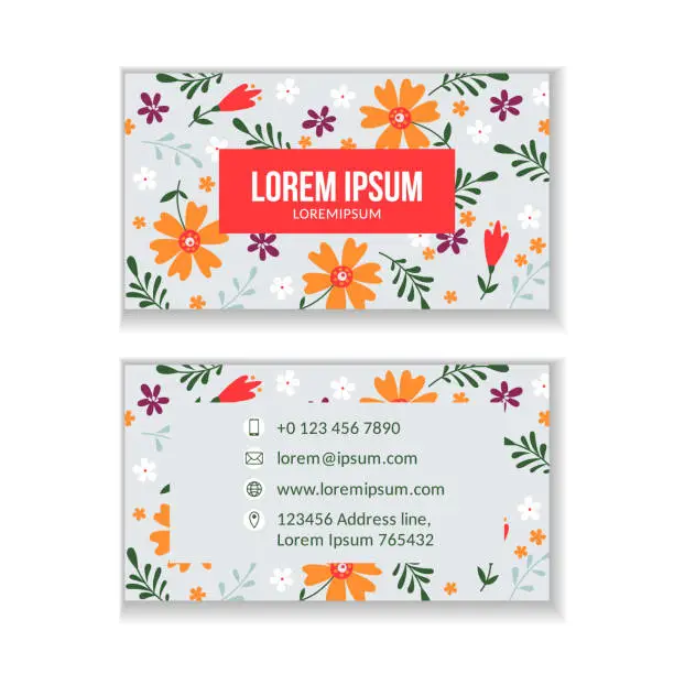 Vector illustration of Creative business card template with floral background.