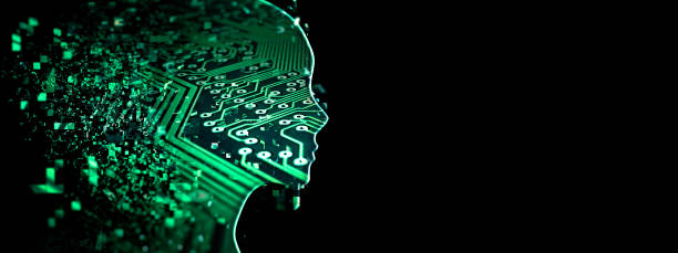 istock Close up of abstract profile with digital effect in artificial intelligence concept 1195715329