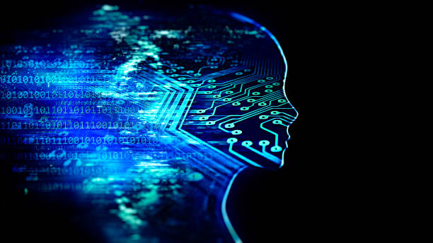 istock Close up of abstract profile with digital effect in artificial intelligence concept 1195715342