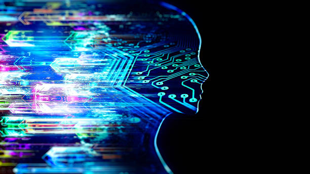 istock Close up of abstract profile with digital effect in artificial intelligence concept 1195715346