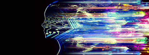 istock Close up of abstract profile with digital effect in artificial intelligence concept 1195715366