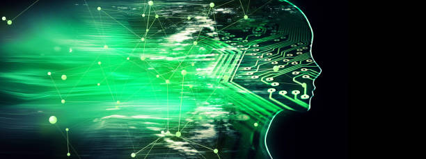 istock Close up of abstract profile with digital effect in artificial intelligence concept 1195715368