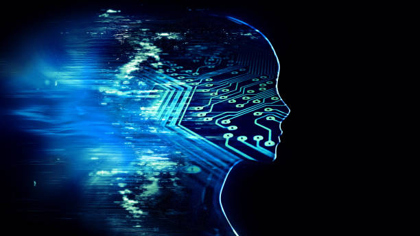 istock Close up of abstract profile with digital effect in artificial intelligence concept 1195715370