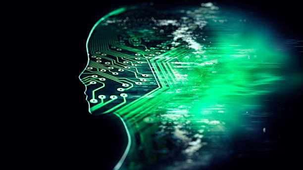 istock Close up of abstract profile with digital effect in artificial intelligence concept 1195715387