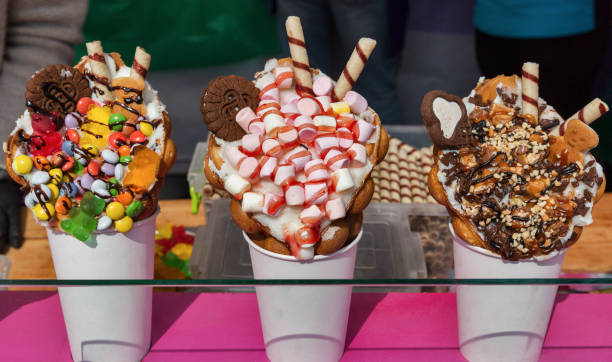 istock Ice cream with waffles closeup 1195716433
