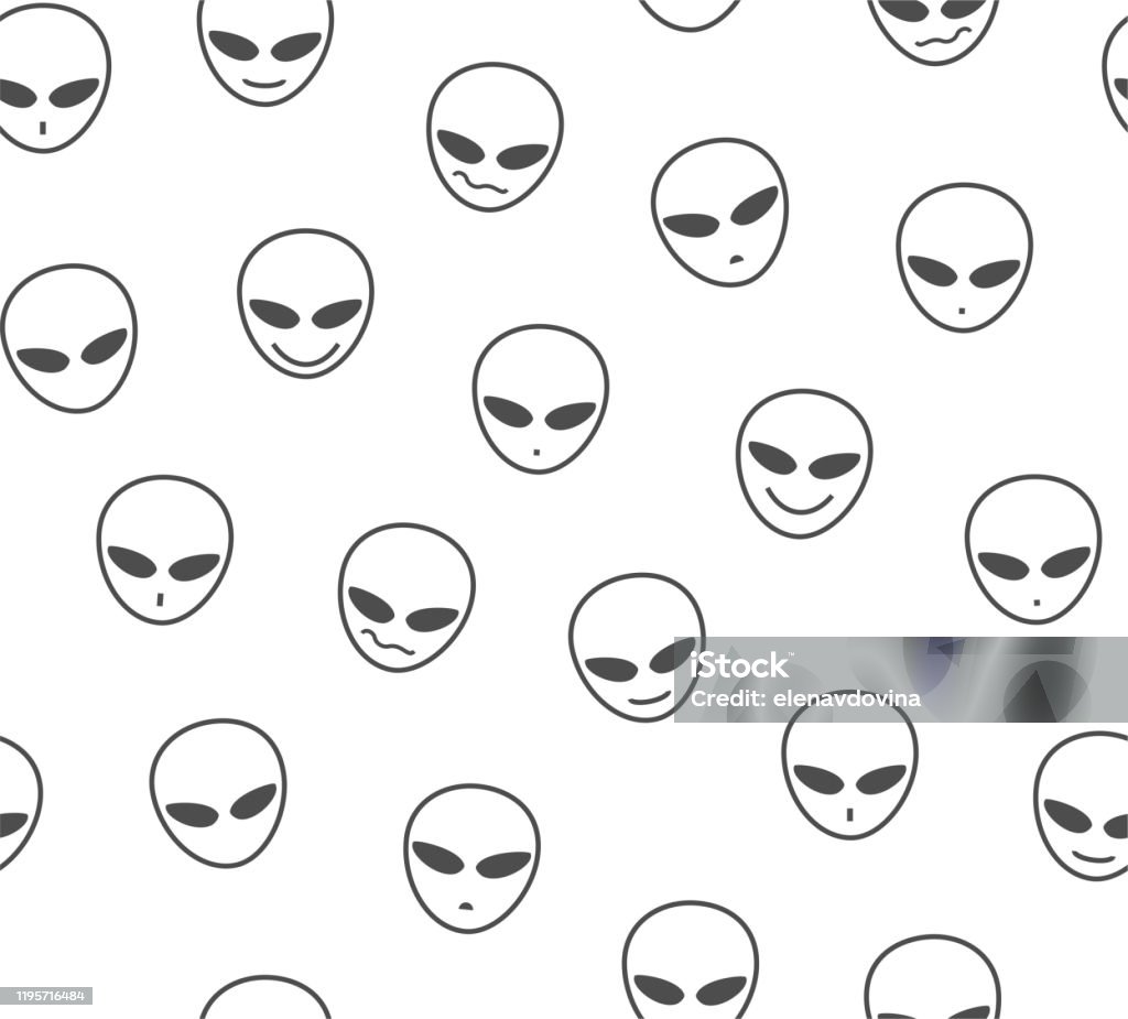 Alien Pattern Simple Aliens Seamless Pattern White Different Emotions Vector Stock ...
