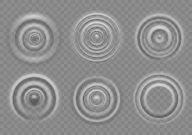 물 표면에 잔물결. 스플래시 워터 임팩트 탑 뷰, 원 물 잔물결, 원형 파도 벡터 텍스처가 있는 액체 소용돌이 효과 - wave effect stock illustrations