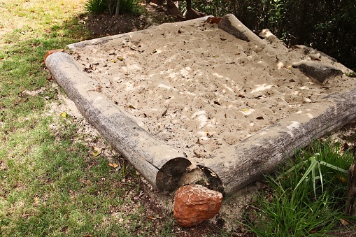 An outdoor sand box with no children in it. Kidnapping concept image.