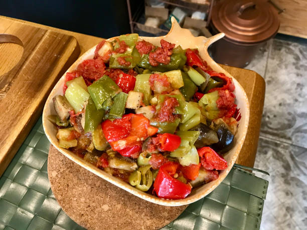 istock Turkish Style Eggplant Salad with Tomato Paste and Pepper. 1195724631