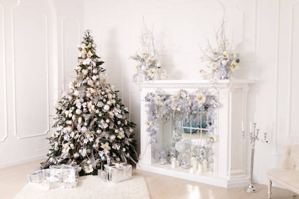 istock Beautiful Christmas Decorations On The Fireplace 1195725128