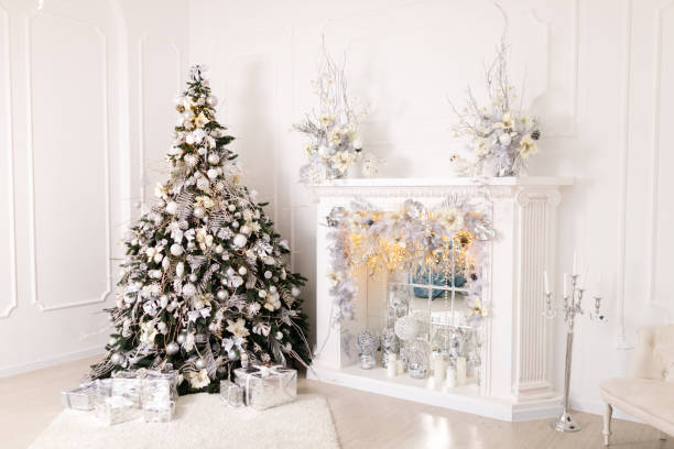 istock Beautiful Christmas Decorations On The Fireplace 1195725280