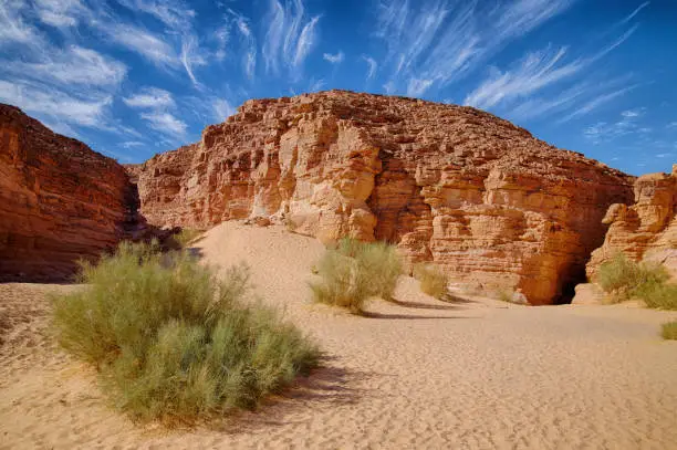Photo of Color Canyon of Egypt in Nuweiba with beautiful sky.