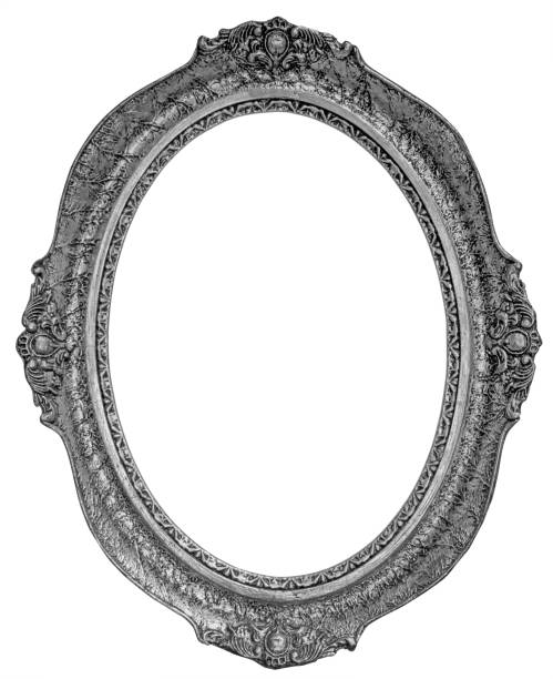 istock Old wooden silver plated oval Frame Isolated on white background 1195726981