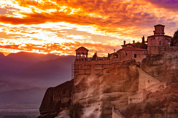istock Sunset over Varlaam monastery in Meteora, Greece 1195729593