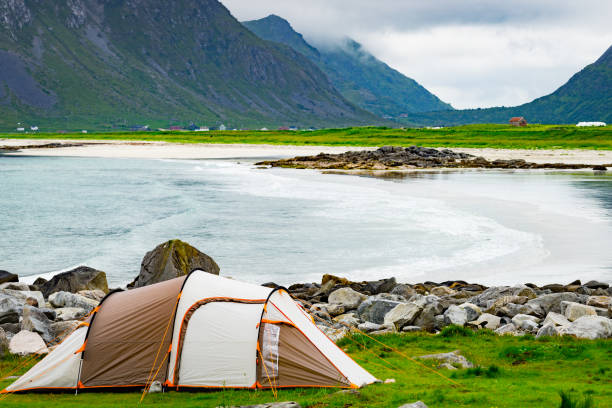 istock Tent on sea shore, Lofoten Norway 1195730407