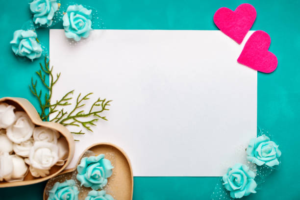 Valentine's day card. Background with copy space. Selective focus. Horizontal. Top view.