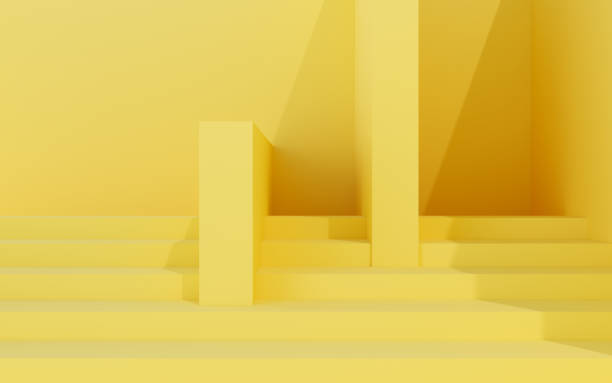 istock Abstract interior space with geometric form and yellow color, Sun light cast the shadow on wall. 3D rendering. 1195731368