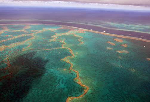 Aerial view of The Great Barrier Reef, off the coast of Queensland in northeastern Australia