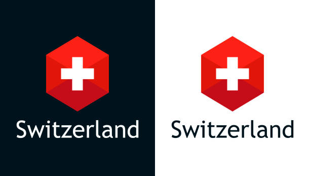 ilustrações, clipart, desenhos animados e ícones de ícone do vetor da bandeira suíça em preto e branco - swiss confederation