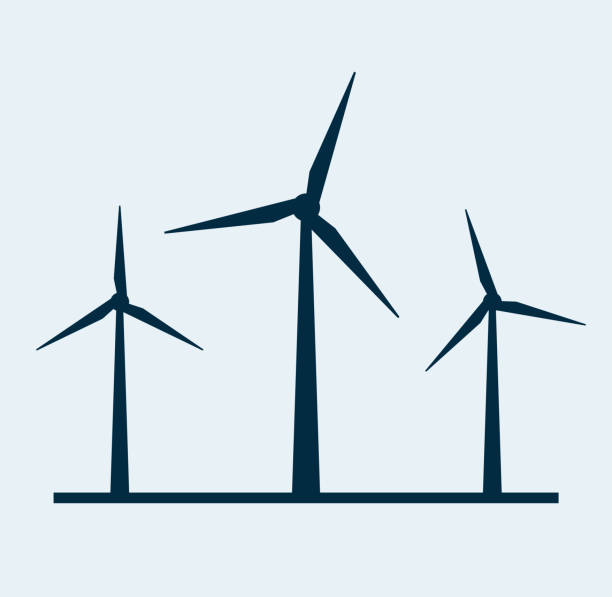 значок турбины вектора ветра. ветроэнергеция энергии турбины силуэт иллюстрации башня ветряная мельница - wind turbine fuel and power generation clean industry stock illustrations