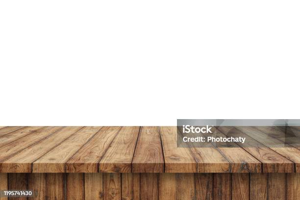 3d Renderingwooden Top Table On Isolated White Blackgroud Stock Photo - Download Image Now