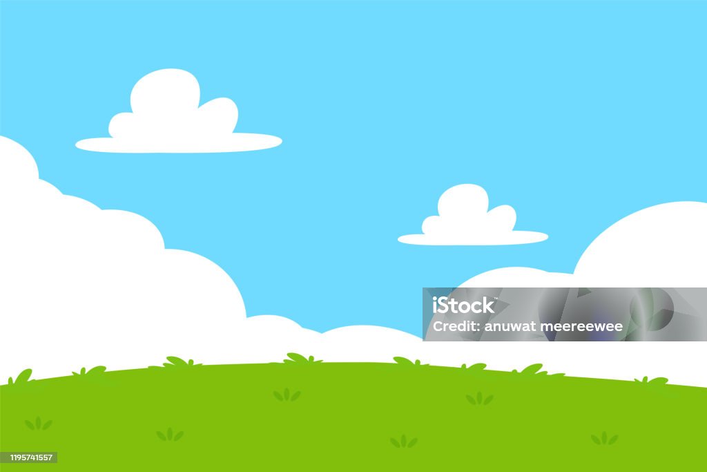 Flat Grass And Sky Background Cartoon Outdoor Park Background With Green  Grassland Four Bright Sky Stock Illustration - Download Image Now - iStock