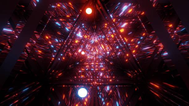 istock abstract galaxy reflection triangle glass tunnel design with flying glowiong spheres particles 3d illustration wallpaper background 1195741786