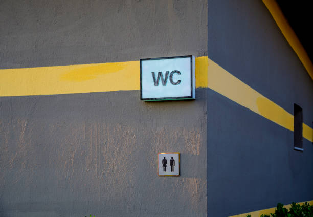 Madrid, Spain. July 28, 2021. public restroom light sign