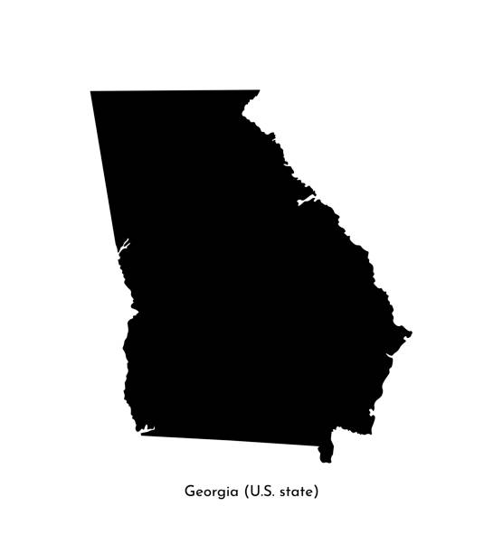 Vector isolated simplified illustration icon with black map's silhouette of State of Georgia (USA). White background Vector isolated simplified illustration icon with black map's silhouette of State of Georgia (USA). White background georgia stock illustrations
