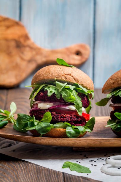 istock Vegetarian burger made of beetroot 1195745553