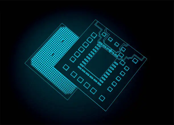 Vector illustration of Central Processing Unit and Integrated Microelectronics