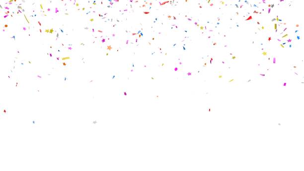 istock Multicolor confetti abstract background with a lot of falling pieces, isolated on a white background. Festive decorative tinsel element for design. 1195749108