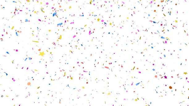 istock Multicolor confetti abstract background with a lot of falling pieces, isolated on a white background. Festive decorative tinsel element for design. 1195749109
