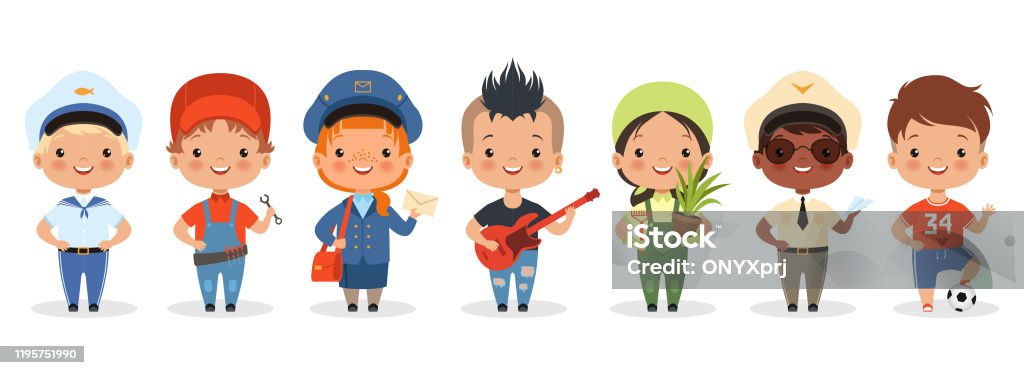 Kids Professions Cartoon Happy Children Different Professions Vector  Characters Stock Illustration - Download Image Now - iStock