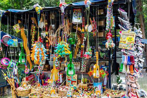Gift shops  in the Chapultepec park in the downtown of Mexico City.