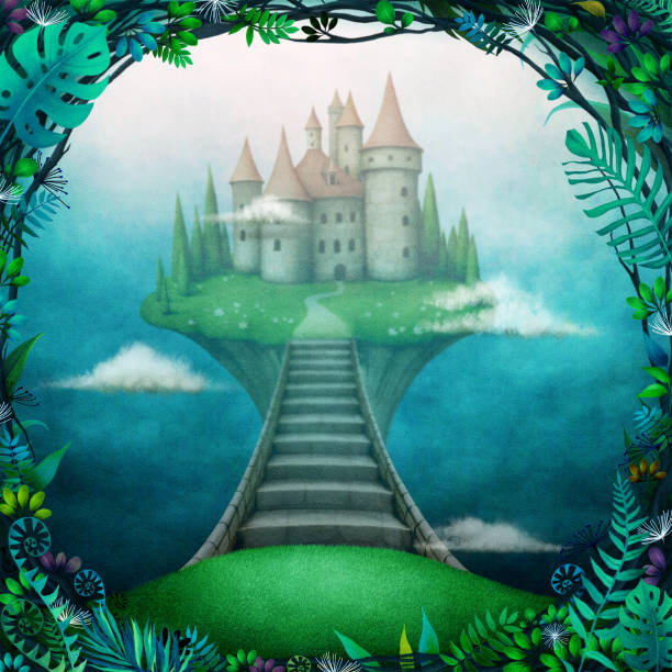 ilustraciones, imágenes clip art, dibujos animados e iconos de stock de fondo de fantasía - castle fairy tale palace forest