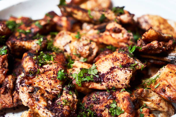 istock Barbeque party table with meat appetizer, shish kebab, shashlik 1195755141