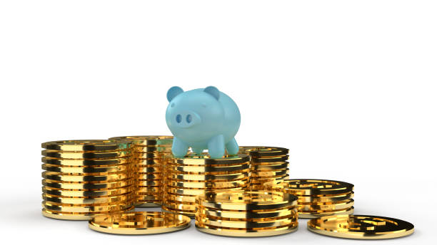 istock blue pig on gold coins 3d rendering for business content. 1195755225